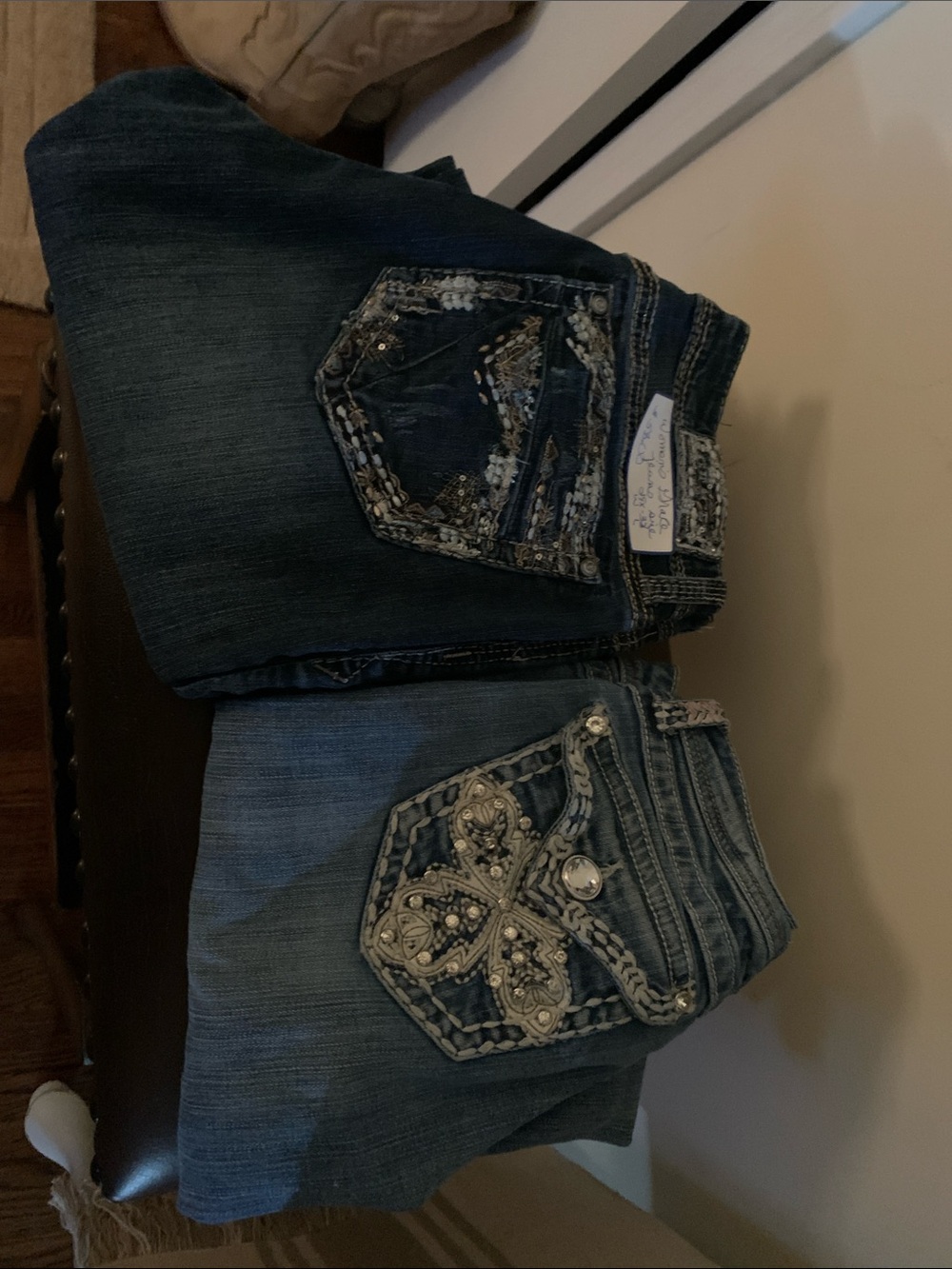 Grace in LA Dark Blue Boot Cut Jeans with Embellished Pockets